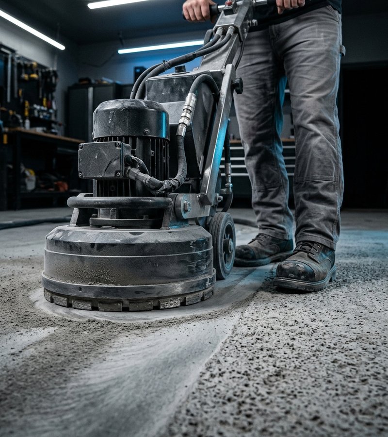 Diamond grinder preparing a concrete floor (illustration)